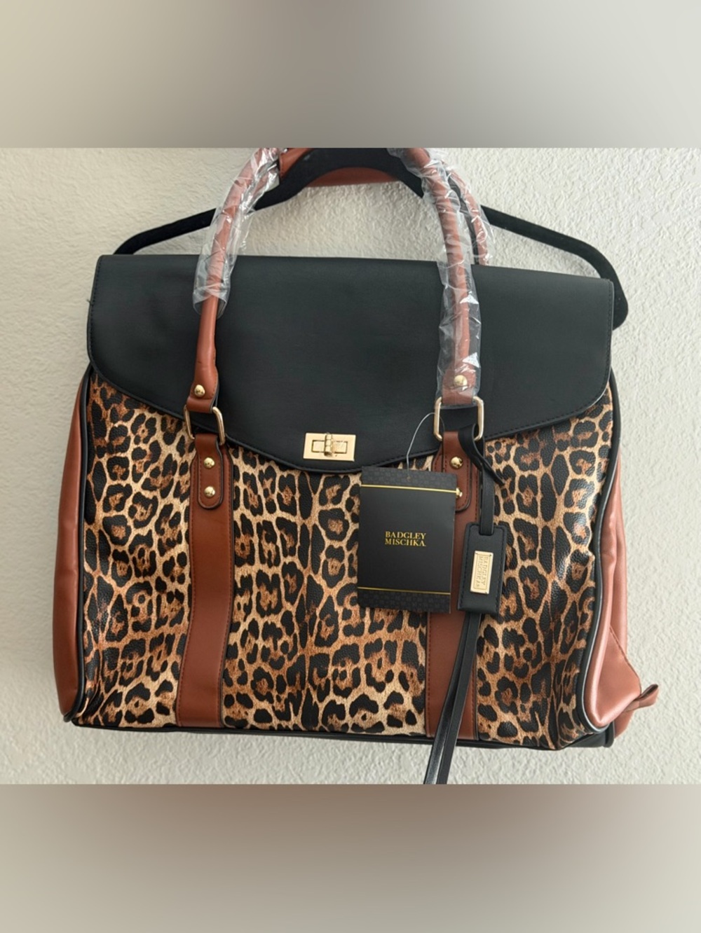 Badgley Mischka Cognac Leather Tote with Gold Hardware